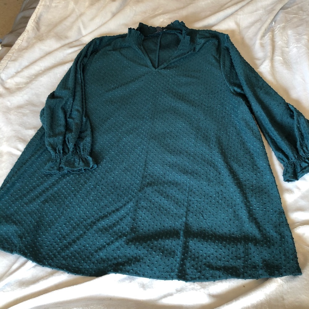 Lane Bryant teal polka dot blouse